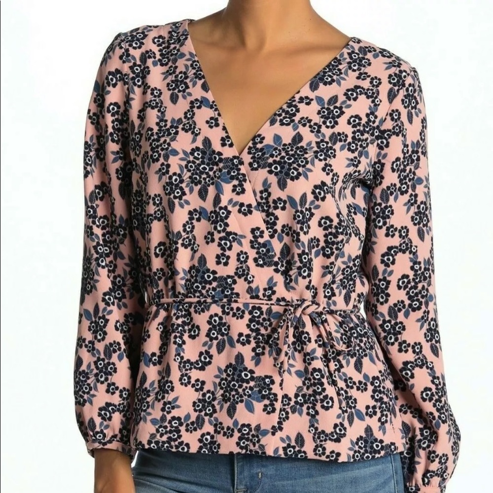J Crew Faux Wrap Floral Blouse Top Sz 12